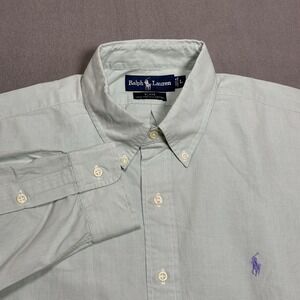 Ralph Lauren Button Shirt Mens Large VTG Blake Two-Ply Cotton Sage Green Baggy